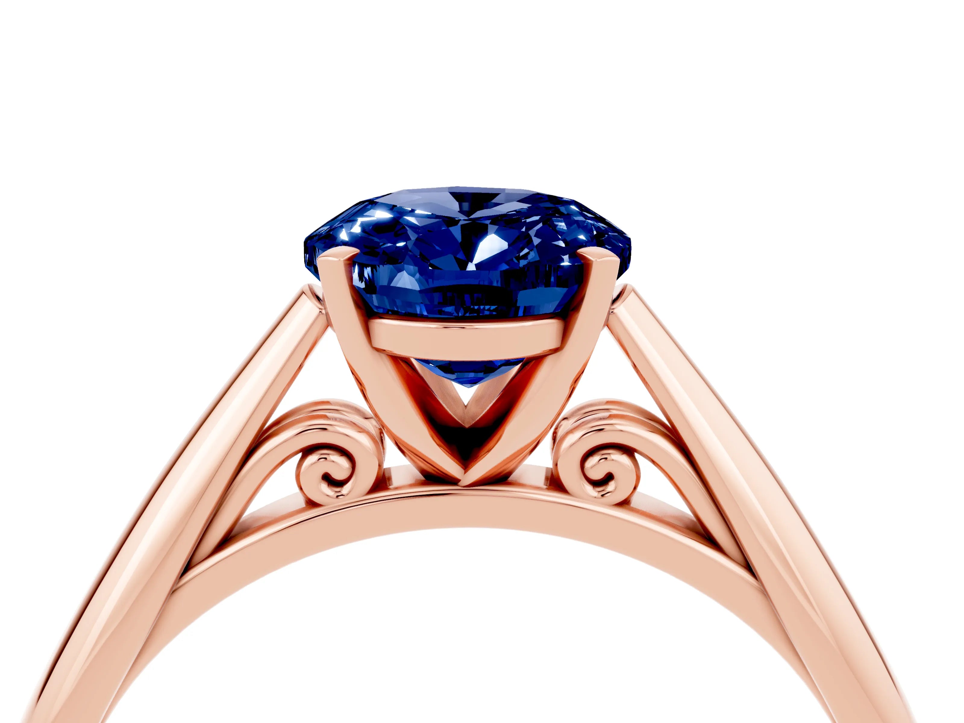Rose gold Oval Cut Blue Sapphire Solitaire Engagement Ring with Cathedral Setting and Four-Prong Mount_16