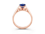 Rose gold Oval Cut Blue Sapphire Solitaire Engagement Ring with Cathedral Setting and Four-Prong Mount_69