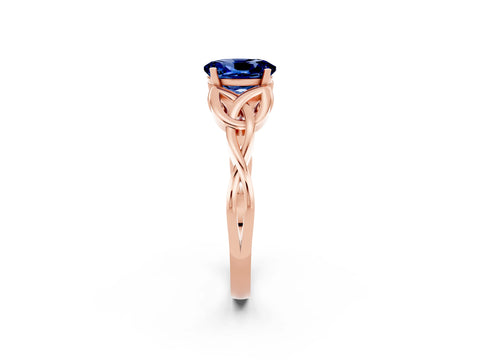 Rose gold Oval Cut Blue Sapphire Solitaire Engagement Ring with Celtic Knot Band and Four-Prong Setting_2