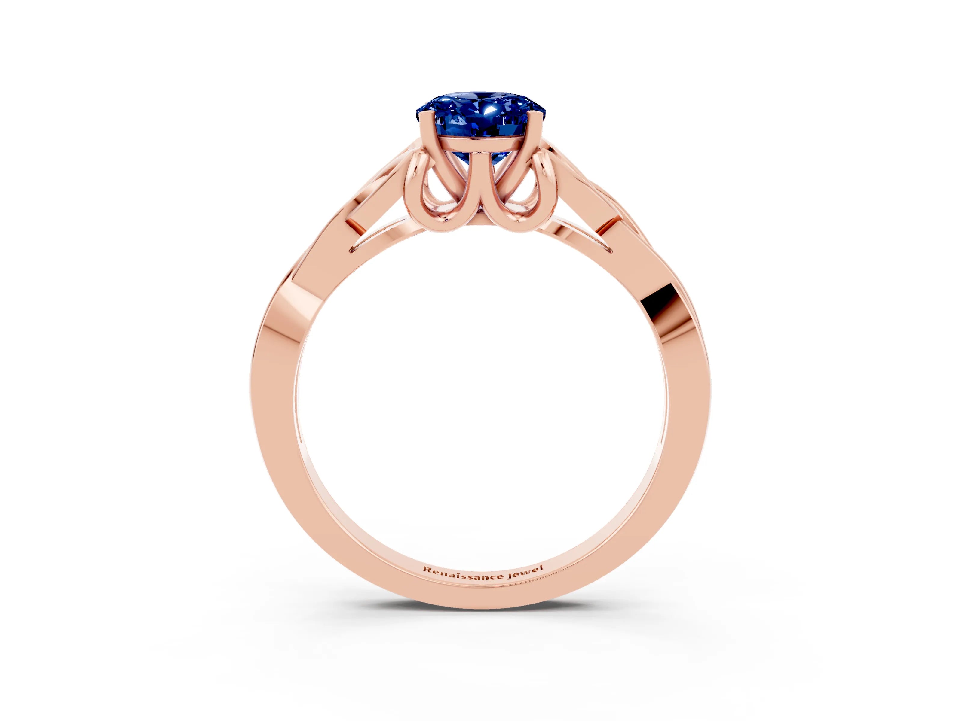 Rose gold Oval Cut Blue Sapphire Solitaire Engagement Ring with Celtic Knot Band and Four-Prong Setting_3