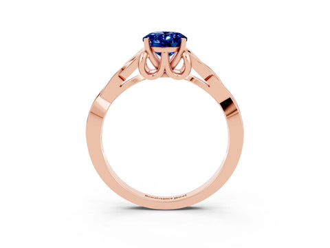 Rose gold Oval Cut Blue Sapphire Solitaire Engagement Ring with Celtic Knot Band and Four-Prong Setting_3