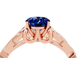 Rose gold Oval Cut Blue Sapphire Solitaire Engagement Ring with Celtic Knot Band and Four-Prong Setting_4