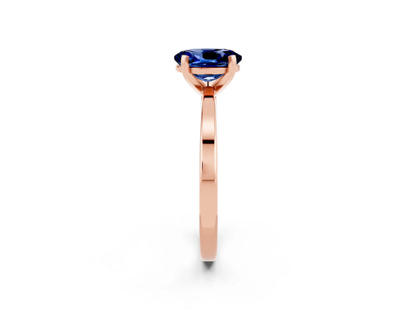 Rose gold Oval Cut Blue Sapphire Solitaire Engagement Ring with Classic Band and Four-Prong Setting