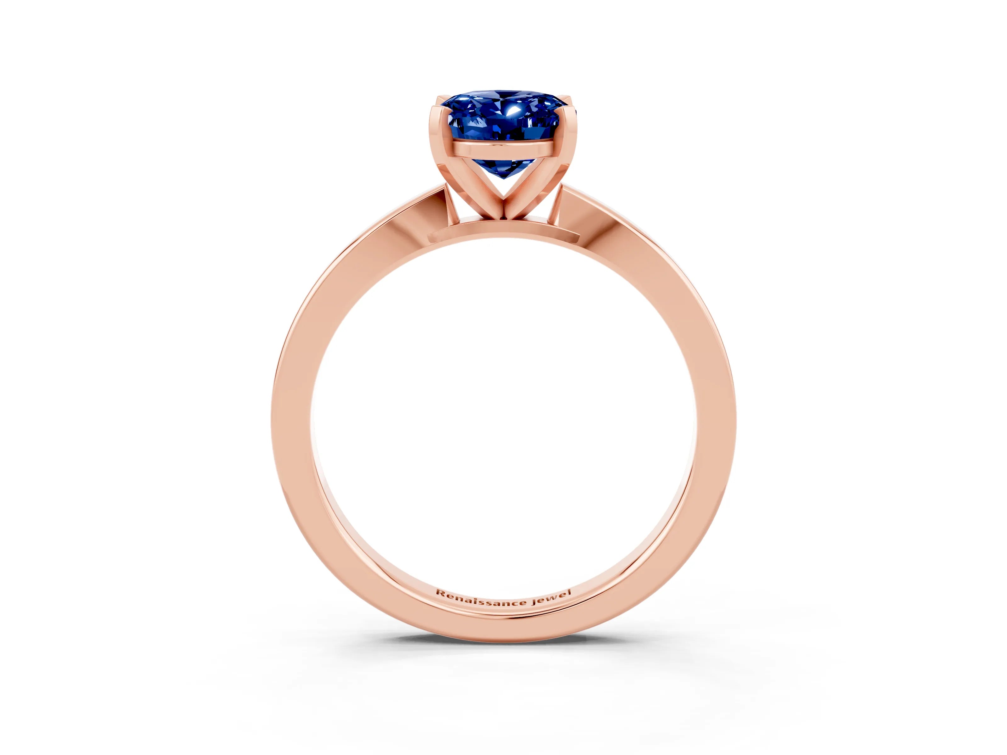 Rose gold Oval Cut Blue Sapphire Solitaire Engagement Ring with Classic Band and Four-Prong Setting_27