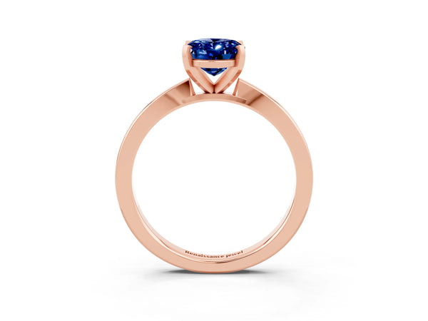 Rose gold Oval Cut Blue Sapphire Solitaire Engagement Ring with Classic Band and Four-Prong Setting