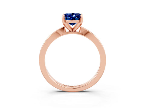 Rose gold Oval Cut Blue Sapphire Solitaire Engagement Ring with Classic Band and Four-Prong Setting_27