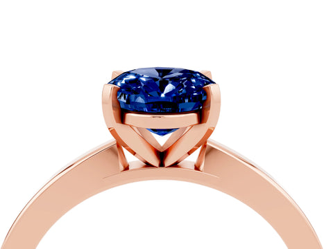 Rose gold Oval Cut Blue Sapphire Solitaire Engagement Ring with Classic Band and Four-Prong Setting_28