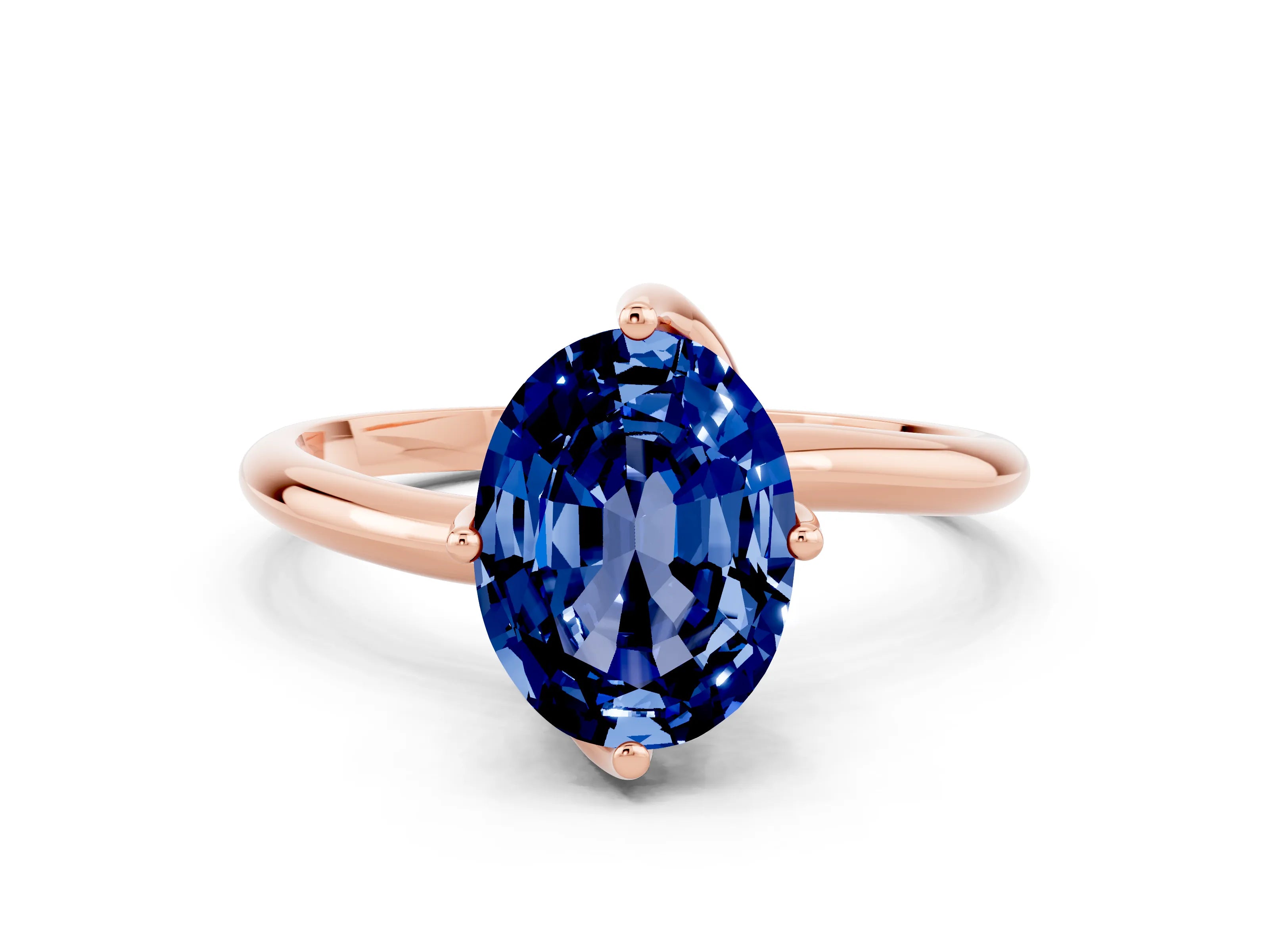 Rose gold Oval Cut Blue Sapphire Solitaire Engagement Ring with Four-Prong Setting and Classic Band_12