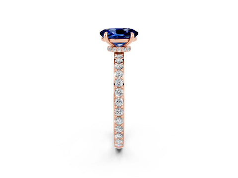 Rose gold Oval Cut Blue Sapphire Solitaire Engagement Ring with Pavé Band and Four-Prong Setting_2