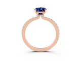 Rose gold Oval Cut Blue Sapphire Solitaire Engagement Ring with Pavé Band and Four-Prong Setting_3