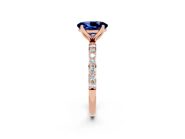 Rose gold Oval Cut Blue Sapphire Solitaire Engagement Ring with Round  Pavé Band and Prong Setting