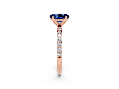 Rose gold Oval Cut Blue Sapphire Solitaire Engagement Ring with Pavé Band and Prong Setting_2
