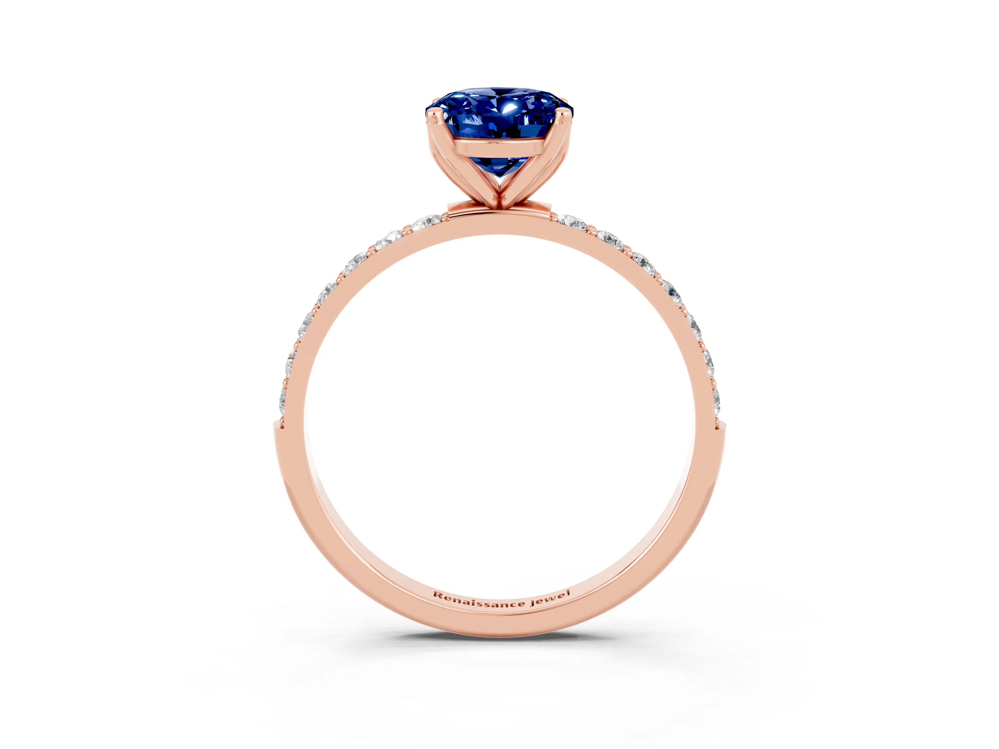 Rose gold Oval Cut Blue Sapphire Solitaire Engagement Ring with Pavé Band and Prong Setting_3