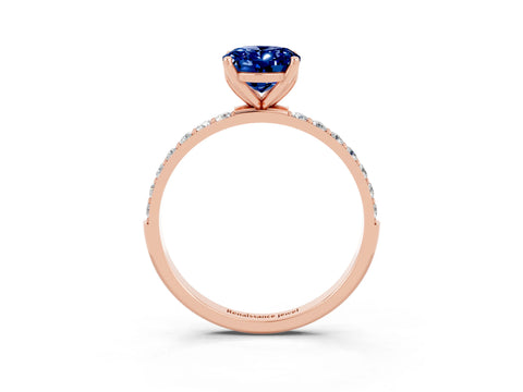 Rose gold Oval Cut Blue Sapphire Solitaire Engagement Ring with Pavé Band and Prong Setting_3