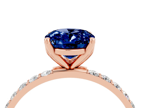 Rose gold Oval Cut Blue Sapphire Solitaire Engagement Ring with Pavé Band and Prong Setting_4