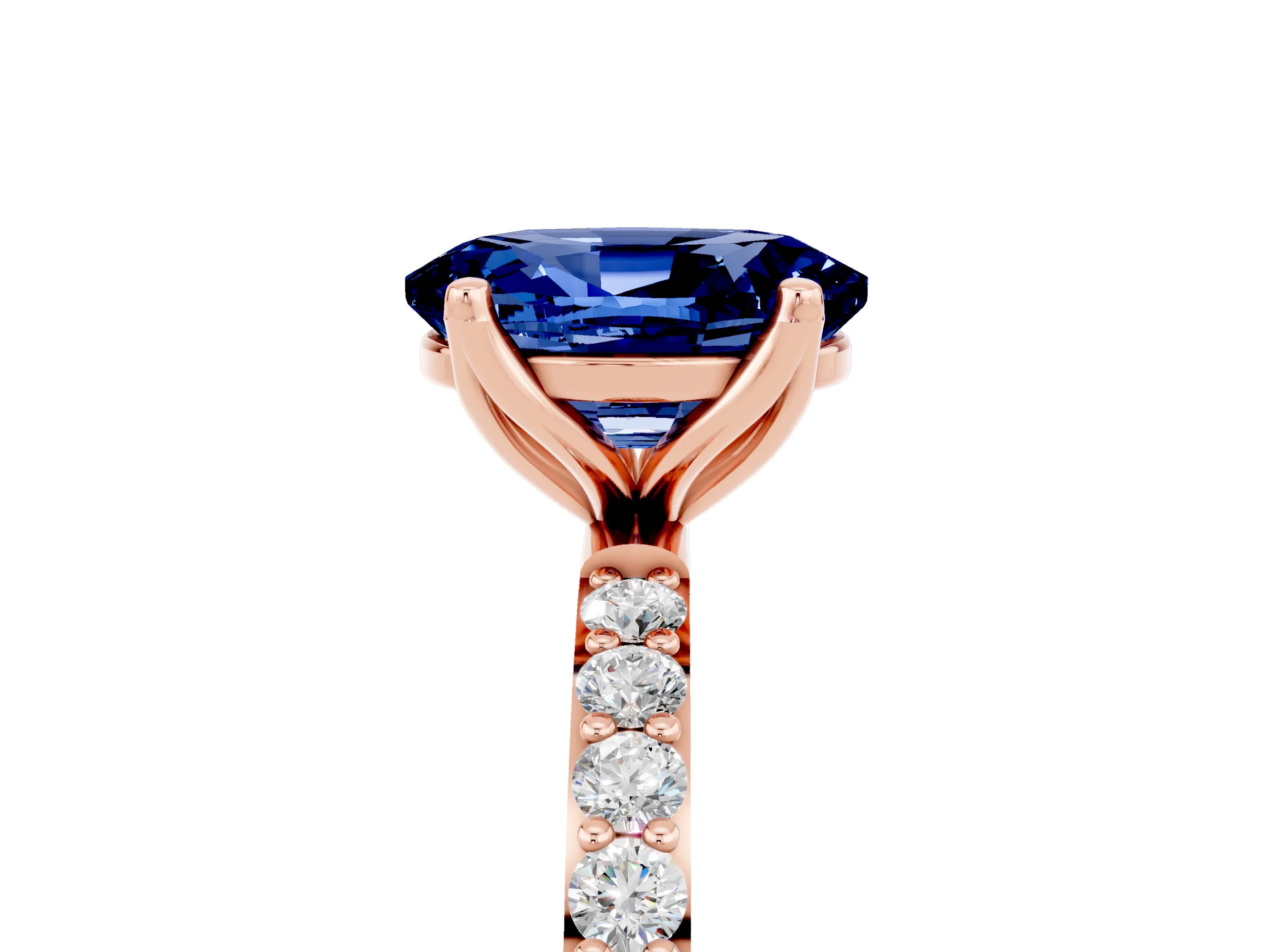 Rose gold Oval Cut Blue Sapphire Solitaire Engagement Ring with Pavé Band and Prong Setting_5