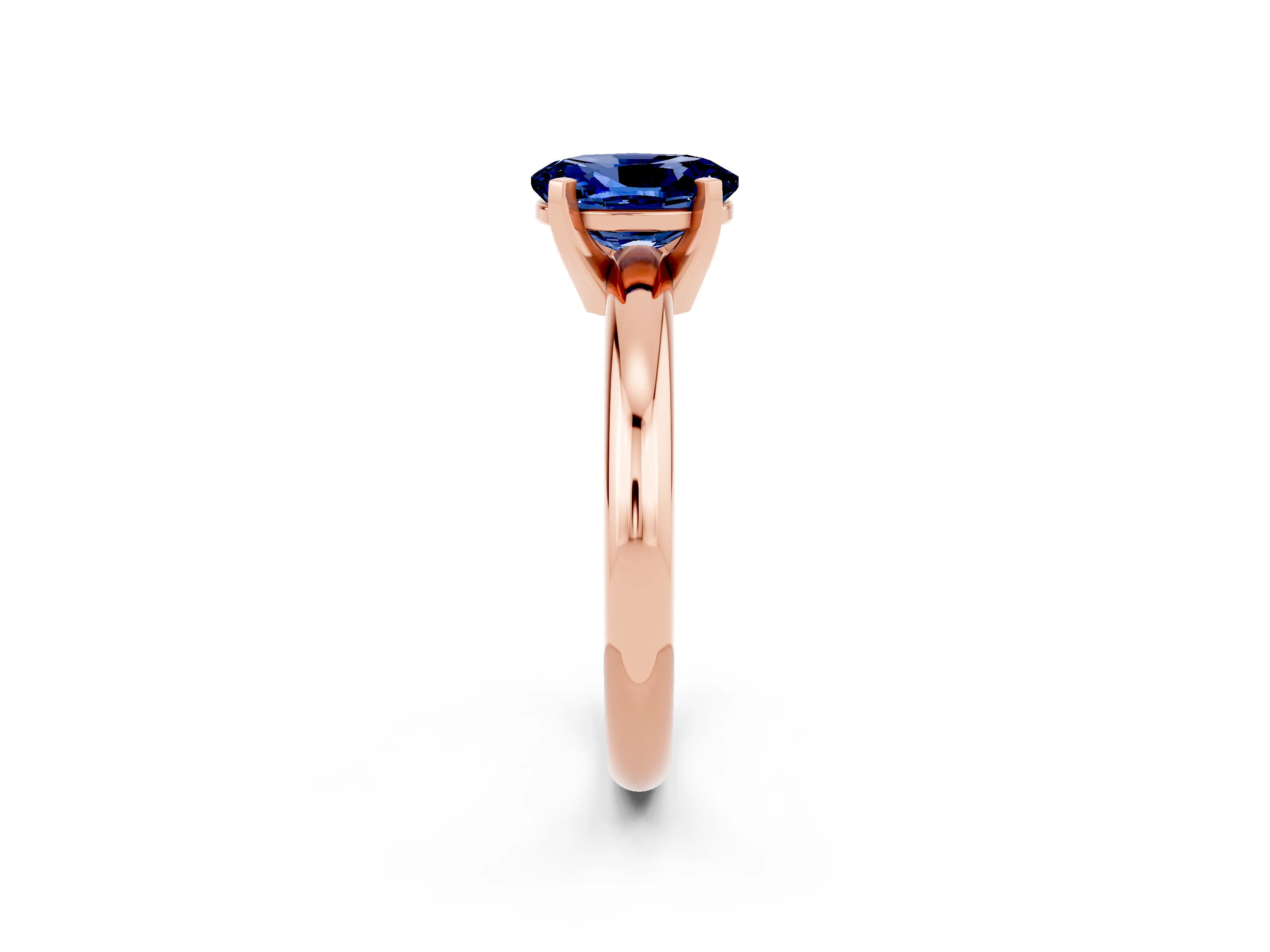 Rose gold Oval Cut Blue Sapphire Solitaire Engagement Ring with Round Band and Four-Prong Setting_2