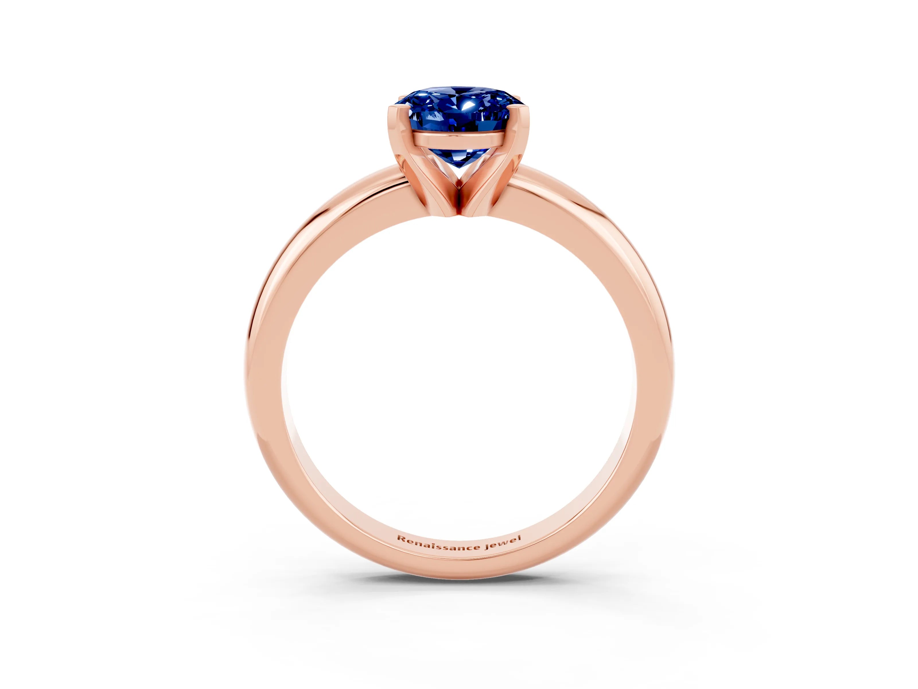Rose gold Oval Cut Blue Sapphire Solitaire Engagement Ring with Round Band and Four-Prong Setting_3