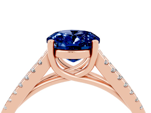 Rose gold Oval Cut Blue Sapphire Solitaire Engagement Ring with Split Shank Pavé Band_4