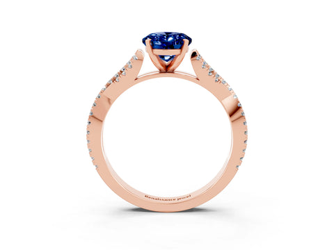 Rose gold Oval Cut Blue Sapphire Solitaire Engagement Ring with Twisted Pavé Band and Four-Prong Setting_3
