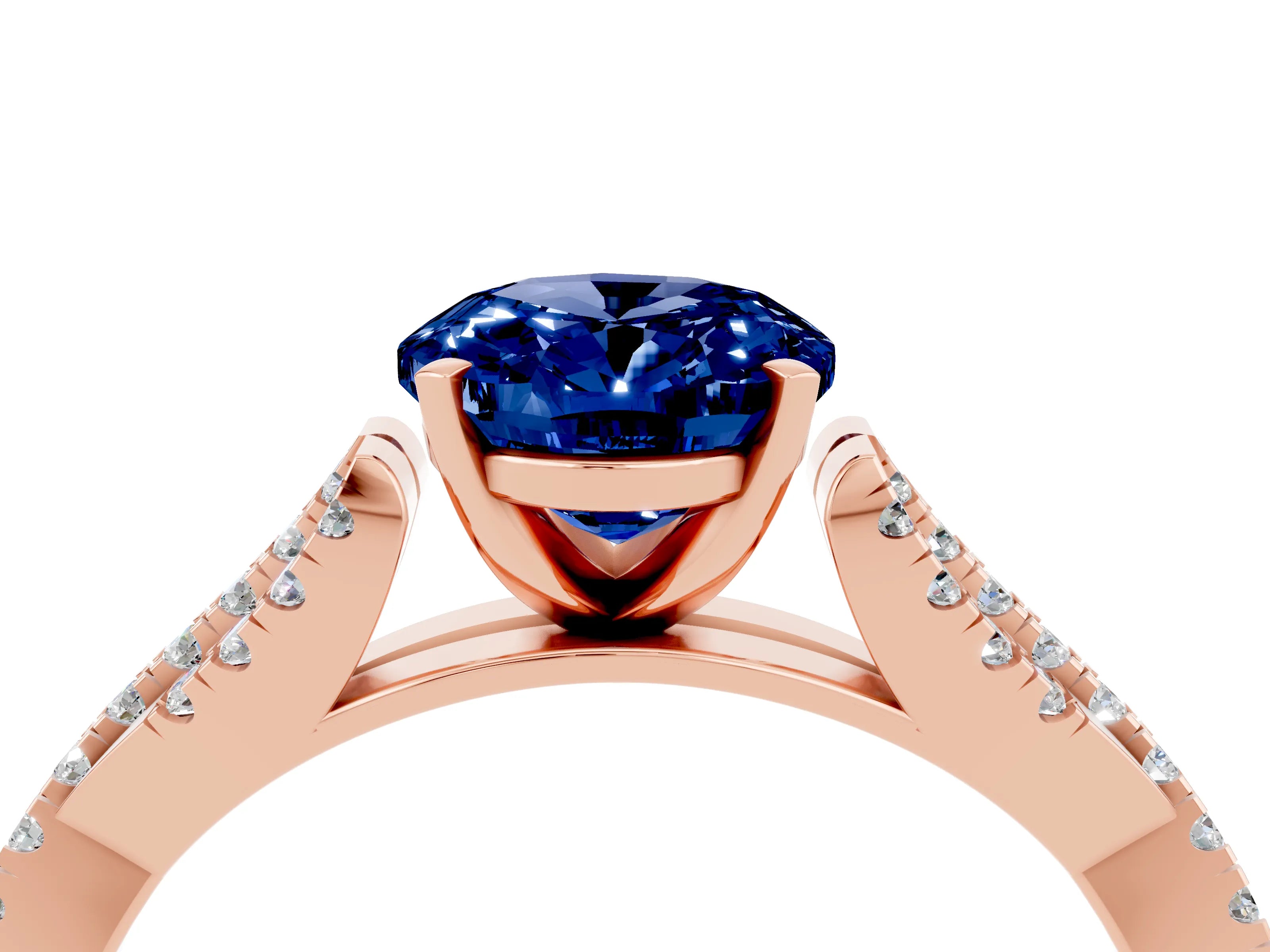 Rose gold Oval Cut Blue Sapphire Solitaire Engagement Ring with Twisted Pavé Band and Four-Prong Setting_4