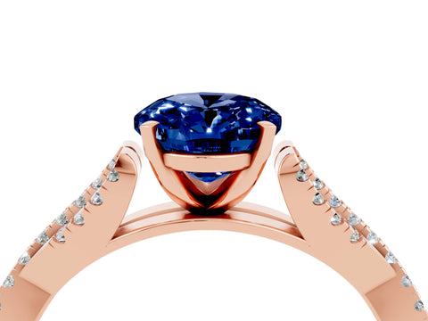 Rose gold Oval Cut Blue Sapphire Solitaire Engagement Ring with Twisted Pavé Band and Four-Prong Setting_4