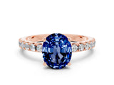 Rose gold Oval Cut Blue Sapphire Solitaire Pavé Band with Four-Prong Setting