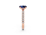 Rose gold Oval Cut Blue Sapphire Solitaire Pavé Band with Four-Prong Setting_2