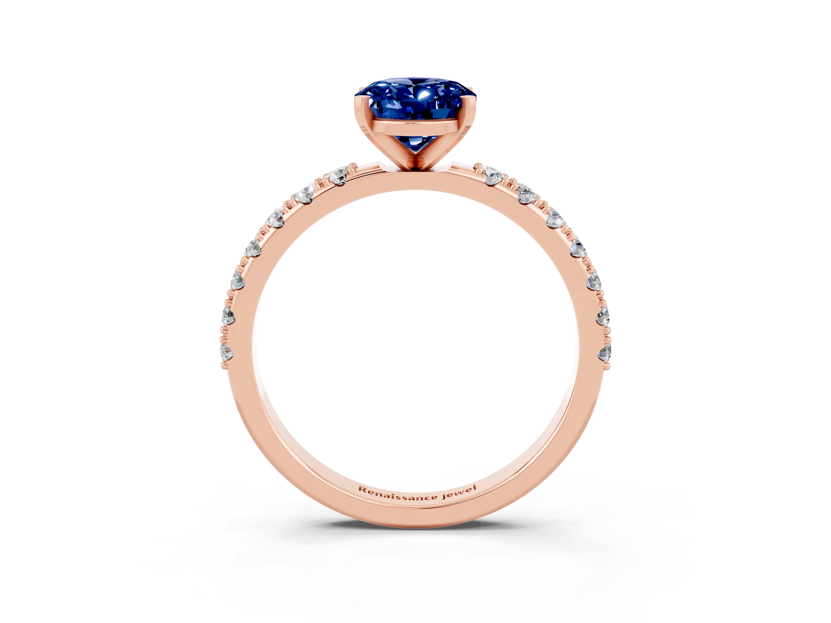 Rose gold Oval Cut Blue Sapphire Solitaire Pavé Band with Four-Prong Setting_3