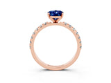 Rose gold Oval Cut Blue Sapphire Solitaire Pavé Band with Four-Prong Setting_3