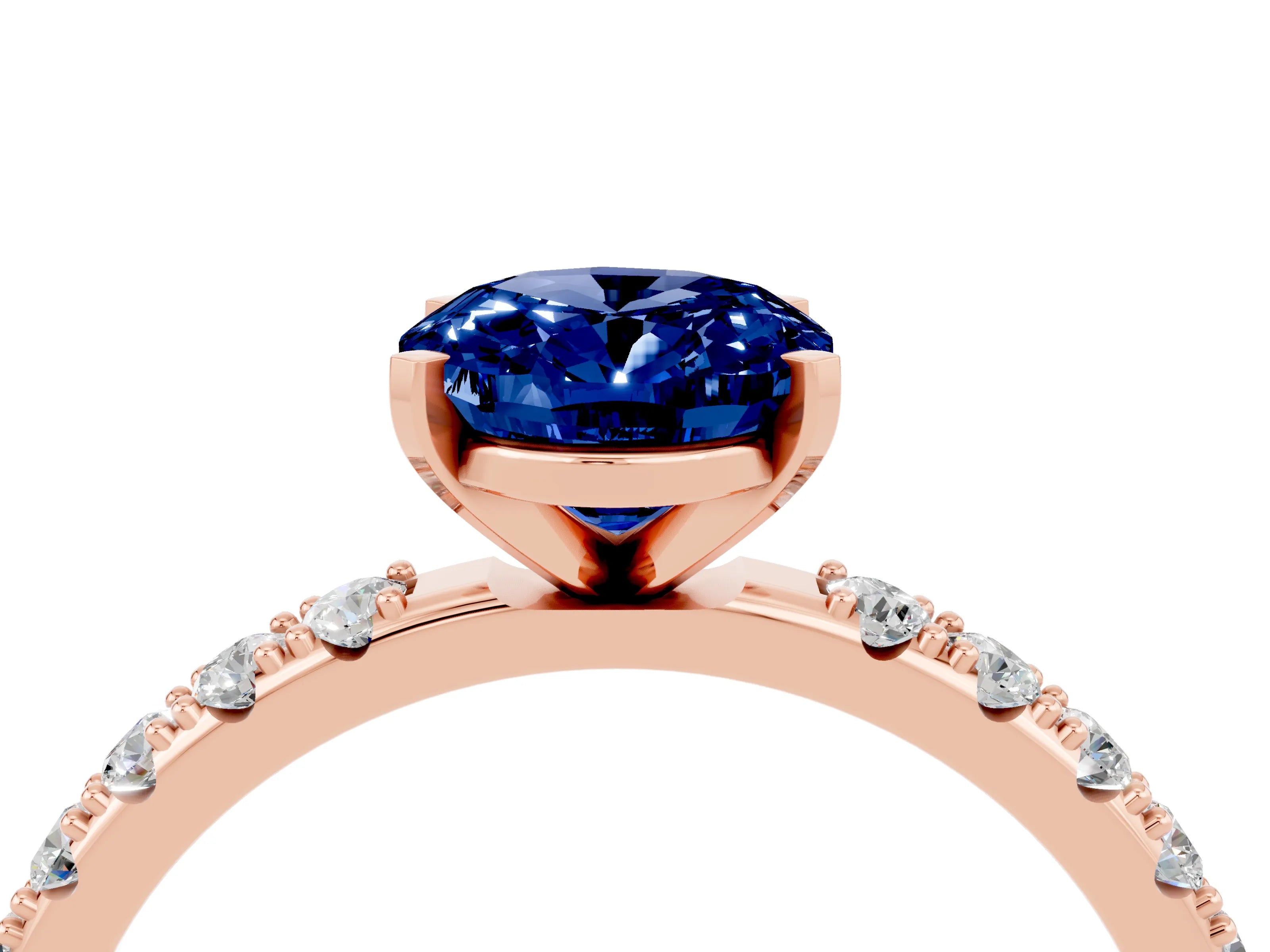 Rose gold Oval Cut Blue Sapphire Solitaire Pavé Band with Four-Prong Setting_4