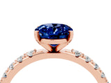 Rose gold Oval Cut Blue Sapphire Solitaire Pavé Band with Four-Prong Setting_4