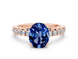 Rose gold Oval Cut Blue Sapphire Solitaire Pavé Engagement Ring with Round Band and Prong Setting_12