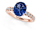 Rose gold Oval Cut Blue Sapphire Solitaire Pavé Engagement Ring with Round Band and Prong Setting_13