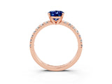 Rose gold Oval Cut Blue Sapphire Solitaire Pavé Engagement Ring with Round Band and Prong Setting_15