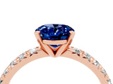 Rose gold Oval Cut Blue Sapphire Solitaire Pavé Engagement Ring with Round Band and Prong Setting_16