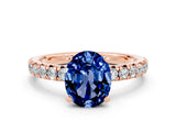 Rose gold Oval Cut Blue Sapphire Solitaire Pavé Engagement Ring with Round Band and Prong Setting_72