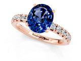 Rose gold Oval Cut Blue Sapphire Solitaire Pavé Engagement Ring with Round Band and Prong Setting_73