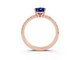 Rose gold Oval Cut Blue Sapphire Solitaire Pavé Engagement Ring with Round Band and Prong Setting_75