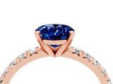 Rose gold Oval Cut Blue Sapphire Solitaire Pavé Engagement Ring with Round Band and Prong Setting_76