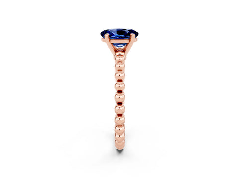 Rose gold Oval Cut Blue Sapphire Solitaire Ring with Beaded Band and Prong Setting_2
