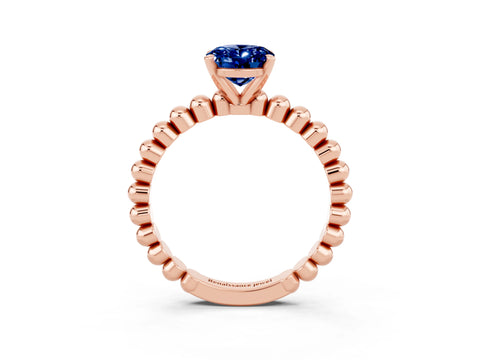 Rose gold Oval Cut Blue Sapphire Solitaire Ring with Beaded Band and Prong Setting_3