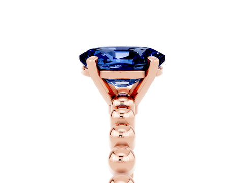 Rose gold Oval Cut Blue Sapphire Solitaire Ring with Beaded Band and Prong Setting_5