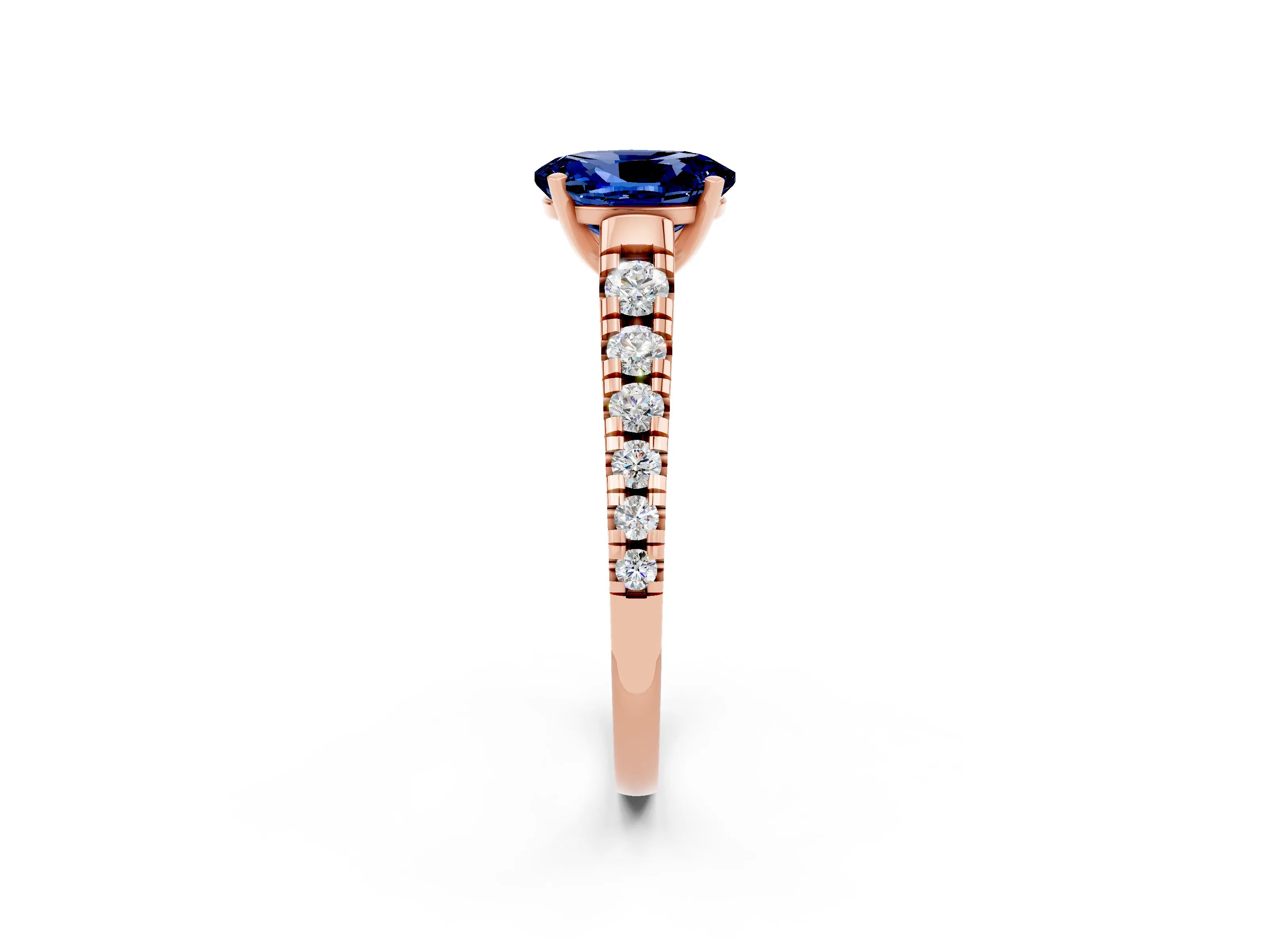 Rose gold Oval Cut Blue Sapphire Solitaire Ring with Cathedral Setting and Pavé Band_2