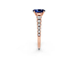 Rose gold Oval Cut Blue Sapphire Solitaire Ring with Cathedral Setting and Pavé Band_2