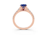 Rose gold Oval Cut Blue Sapphire Solitaire Ring with Cathedral Setting and Pavé Band_3