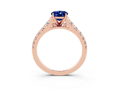 Rose gold Oval Cut Blue Sapphire Solitaire Ring with Cathedral Setting and Pavé Band_3