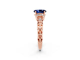 Rose gold Oval Cut Blue Sapphire Solitaire Ring with Filigree Band and Four-Prong Setting_26