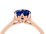 Rose gold Oval Cut Blue Sapphire Solitaire Ring with Flower Prong Setting and Classic Band_16