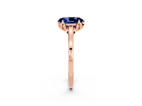 Rose gold Oval Cut Blue Sapphire Solitaire Ring with Flower Prong Setting and Classic Band